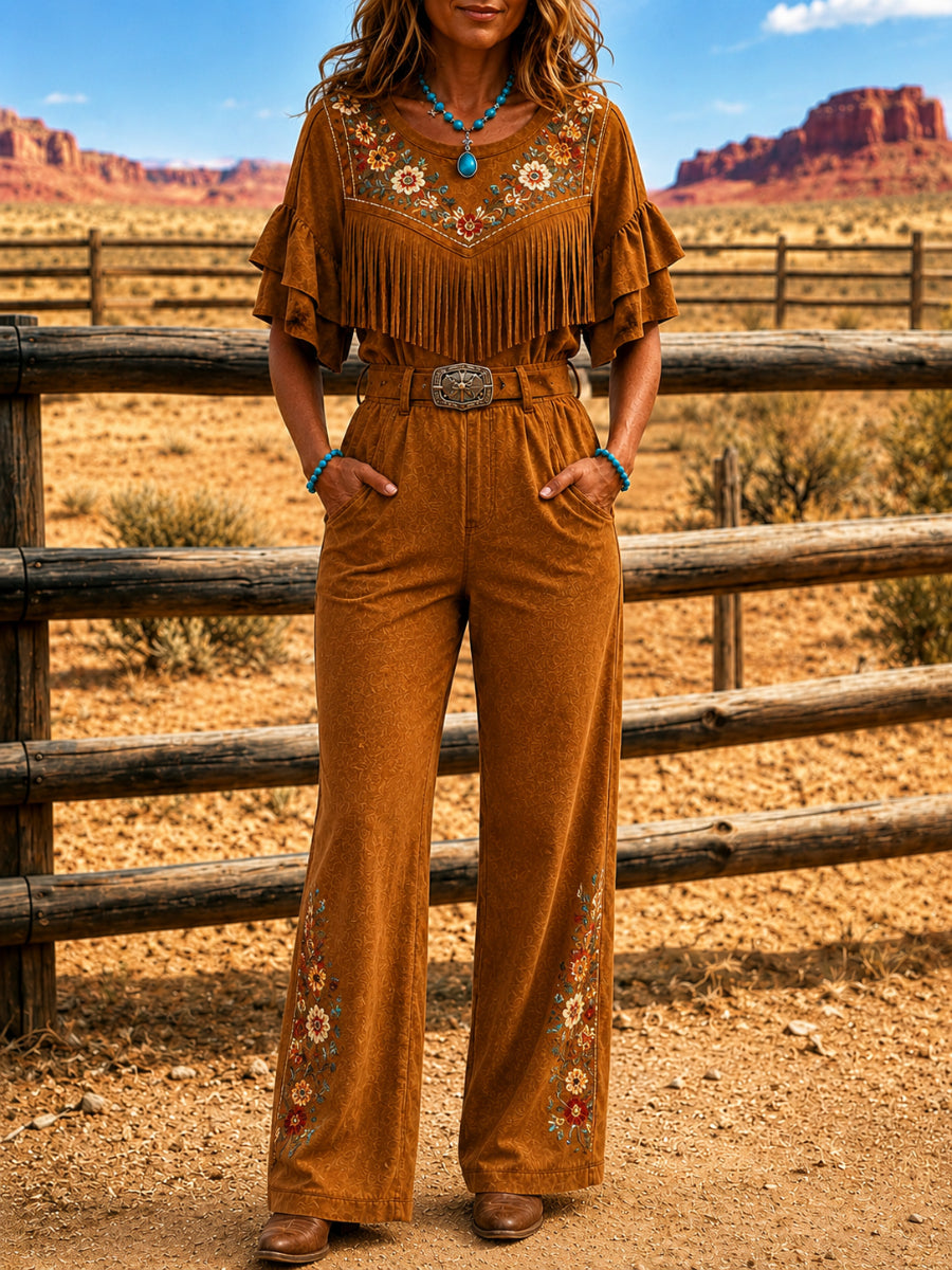 Women's Casual Short Sleeve Western Style Jumpsuit